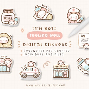 Not Feeling Well Planner Stickers/ Sick Digital Planner Stickers/ Cute Digital Stickers/ Sick Day Planner Stickers/ Cute Goodnotes Stickers