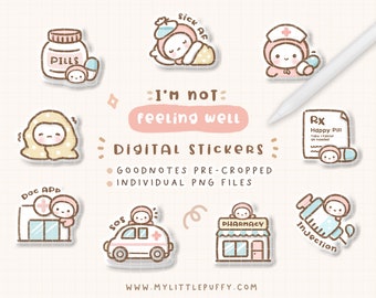 Not Feeling Well Planner Stickers/ Sick Digital Planner Stickers/ Cute Digital Stickers/ Sick Day Planner Stickers/ Cute Goodnotes Stickers