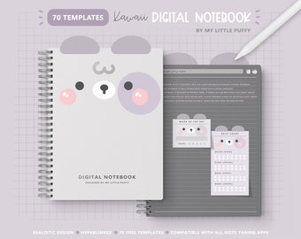 Dark Mode Digital Notebook/ Dark Mode Hyperlinked Digital Notebook/ 12 Sections Digital Notebook/ Cute Digital Notebook/ Kawaii Notebook