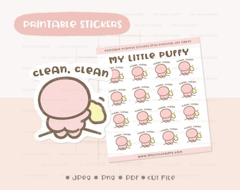 Leuke huis schoonmaken afdrukbare planner sticker / dagelijkse klus planner stickers / hygiëne afdrukbare planner sticker / schoonmaak planner sticker