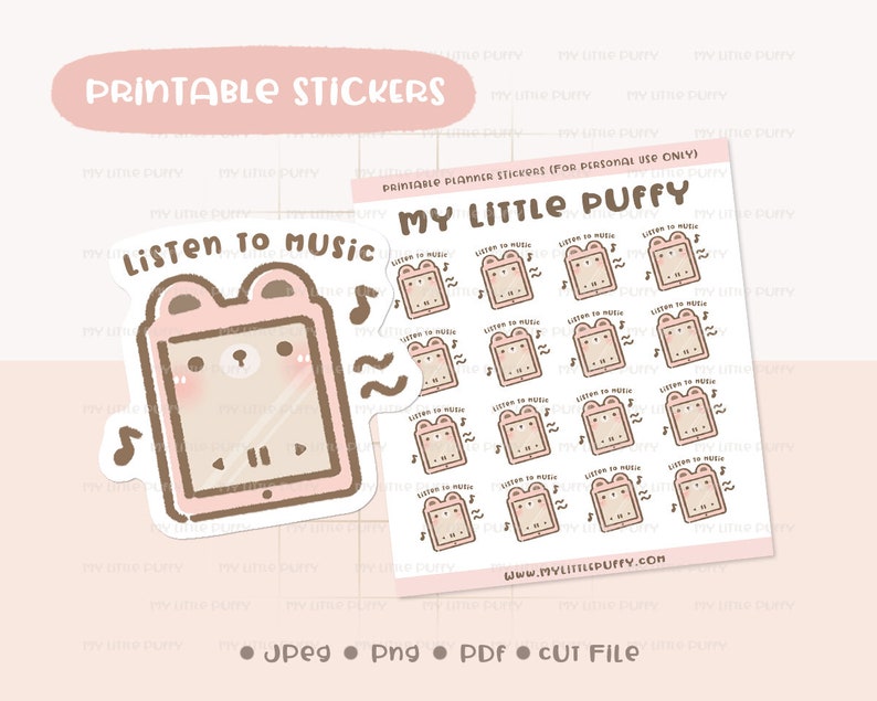 listen to music printable planner stickers self love planner etsy