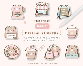 Cute Coffee Digital Planner Stickers/ Coffee Digital Stickers/ Coffee Goodnotes Stickers/ Coffee Planner Stickers/ Cafe Digital Stickers PNG