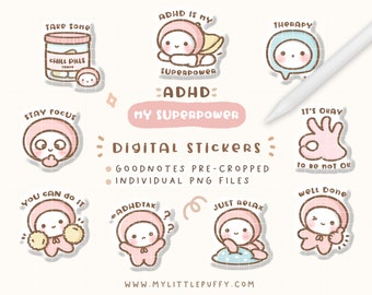 Cute Adhd Digital Stickers/ ADHD GoodNotes Stickers/ ADHD Digital Planner Stickers/ ADHD GoodNotes Planner Stickers/ Kawaii Digital Stickers