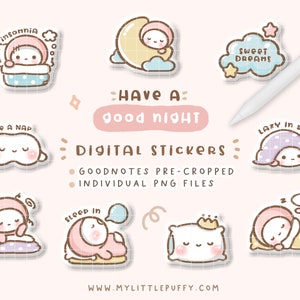 Lindas pegatinas del planificador digital para GoodNotes Planner / Lindas pegatinas del planificador GoodNotes / Pegatinas digitales para dormir / Pegatinas digitales Kawaii PNG