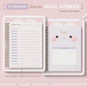 Cute Bunny Digital Notebook/ Hyperlinked Digital Notebook/ 12 Sections Digital Notebook/ Kawaii Digital Notebook/ Pink Notebook Digital Cute zdjęcie 10