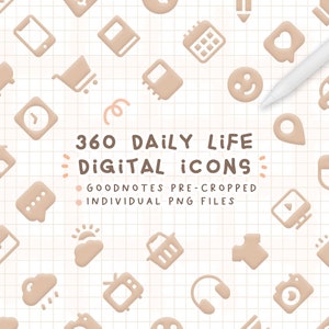 360 Icons Digital Stickers/ 360 Icons Digital Planner Stickers/ Digital Sticker Book/ GoodNotes Pre Cropped Stickers/ PNG Stickers/ Digital