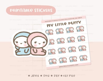 May include: Printable planner stickers featuring a pair of cartoon characters, a blue and a pink, with the text "My Little Puffy" and the website address "www.mylittlepuffy.com".