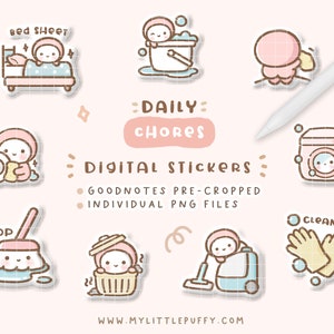 Cute Daily Chores Digital Planner Stickers/ Cute Chores Planner Stickers/ Cute Digital Stickers/ Kawaii Planner Stickers/ Goodnotes Stickers