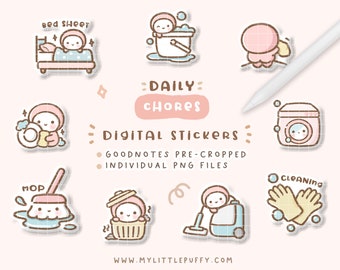 Cute Daily Chores Digital Planner Stickers/ Cute Chores Planner Stickers/ Cute Digital Stickers/ Kawaii Planner Stickers/ Goodnotes Stickers