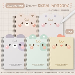 5 Digitale Notizbücher / Niedliches Digitales Notizbuch Bundle / 12 Abschnitte Digitale Notizbücher / Vorteilspaket / Kawaii Digitales Notizbuch Plus Kostenlose Haftnotizen