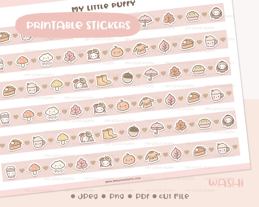 Cute Fall Washi Printable Planner Sticker/ Fall Washi Planner Sticker ...