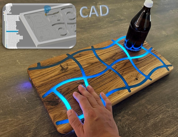 Wave Sensor Touch Servierbrett, LED River Table, interaktives Servierbrett, LED Touch Table, Bauanleitung, Fusion 360, .f3d, .stl, .obj .dxf
