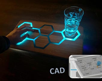 Hexagonal sensor touch serving board, LED river table, interactive serving board, LED touch table, assembly instructions, Fusion 360, .f3d, .stl, .obj .dxf