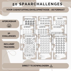 50 Herausforderungen und Tracker für Cash Stuffing, A6-Haushaltsordner, digitaler Download, Cash Stuffing, Budgetierung, Sparmethode, Niederlande, Sparen