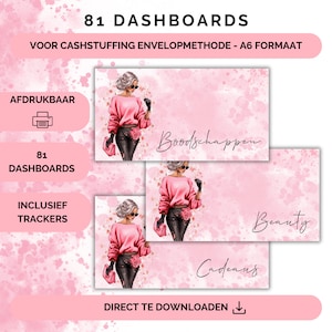 81 Dashboards en trackers voor cashstuffing, a6 budget binder, digitale download, cash stuffen, budgetteren, spaarmethode, nederland, sparen