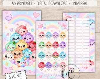 Cute Kawaii Savings Challenge, Printable Savings Challenge A6, No Currency Budget Binder Insert, Digital Download, Cash Stuffing