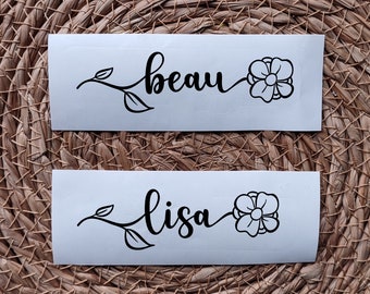 Sticker with name | Name sticker | Vinyl | Flowers | Personalized stickers | Name or text | Own design sticker | Flower decal |