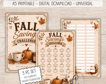 Fall Savings A5 Challenge Printable, Fall Lover Savings Game, oney Challenge, Budget Binder Insert, Cash Stuffing Printable