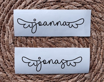 Sticker with name | Name sticker | Vinyl| Flowers | Personalized Stickers | Name or text | Own design sticker | angel wings decal |