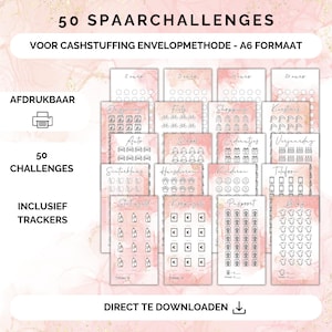 Può includere: Tracker di sfida di risparmio stampabili in formato A6 con sfondo acquerello rosa. I tracker sono per il metodo di riempimento di buste in contanti e includono 50 sfide con icone per ogni categoria. Le categorie includono: 2 euro, 5 euro, 10 euro, 20 euro, Abiti, Cibo, Shopping, Natale, Auto, Scuola, Caffè, Compleanno, Sinterklaas, Animali domestici, Bambini, Telefono, Statiegeld, Koopagels, Passaporto, Bebè.