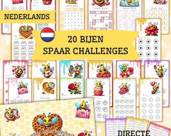 Paquete de reto de ahorro de 20 Bees: reto de ahorro digital imprimible para acumular efectivo, elaborar presupuestos y alcanzar metas de ahorro, carpeta de presupuesto A6, PDF