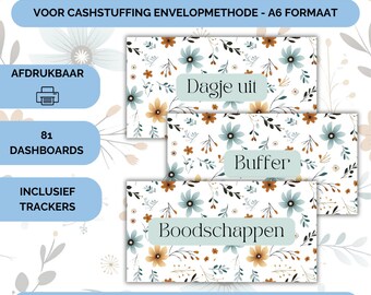 81 Dashboards en trackers voor cashstuffing, a6 budget binder, digitale download, cash stuffen, budgetteren, spaarmethode, nederland, sparen