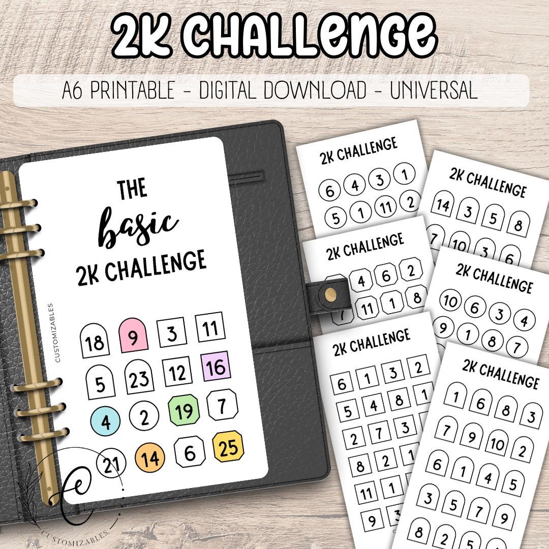 The Basic 2K Savings Challenge - Save 2000 Money Tracker Printable, A6 ...