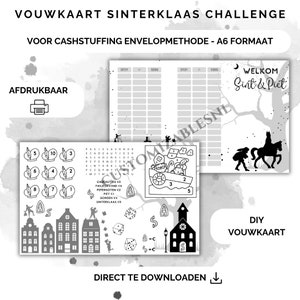 Sinterklaas Desafío de tarjetas plegables, ahorros de tarjetas plegables, desafío de ahorro de tarjetas plegables para relleno de efectivo, carpeta de presupuesto a6, descarga digital, presupuesto