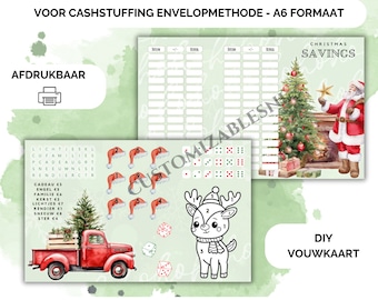 Desafio de cartão dobrável de Natal, economia de cartão dobrável, desafio de economia de cartão dobrável para enchimento de dinheiro, fichário de orçamento a6, download digital, orçamento