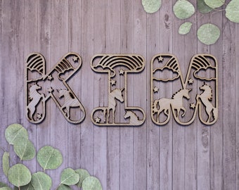 Wooden letters unicorn theme | Maternity gift | Baby room and children's room | Birthday | Letters | Baby shower gift