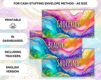 81 Dashboards and trackers for cashstuffing, a6 budget binder, digital download, cash stuffing, budgeting, envelope method, english, saving