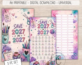 2027 in 2027 Savings Challenge Printable, Craft Savings Challenge, A6 Cash Stuffing Challenge, No Currency Budget Binder Insert Digital PDF