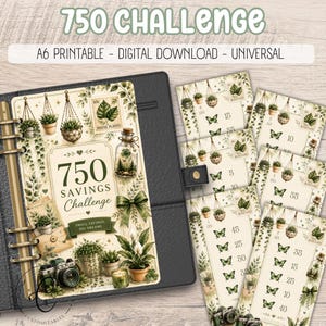 Botanical 750 savings challenge - Money Tracker Printable for Kids & Beginners, A6 Budget Binder Savings, Universal