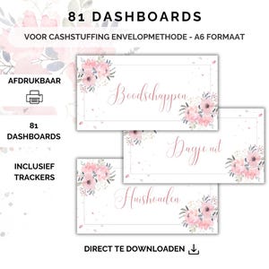 81 Dashboards en trackers voor cashstuffing, a6 budget binder, digitale download, cash stuffen, budgetteren, spaarmethode, nederland, sparen