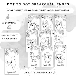 Dot to dot challenge animals for cash stuffing, euro, a6 budget binder, savings challenge, printable, savings method, budget planner, euro, saving