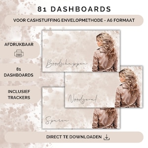 81 Dashboards en trackers voor cashstuffing, a6 budget binder, digitale download, cash stuffen, budgetteren, spaarmethode, nederland, sparen