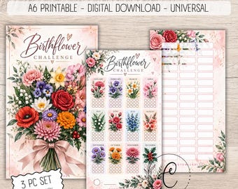 Birthflower Savings Challenge Printable, Savings Challenge, A6 Cash Stuffing Challenge, No Currency, Budget Binder, Digital Download