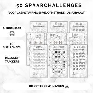 50 desafíos y rastreadores para relleno de efectivo, carpeta de presupuesto a6, descarga digital, relleno de efectivo, elaboración de presupuestos, método de ahorro, Países Bajos, ahorro