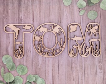 Wooden letters ocean theme | Maternity gift | Baby room and children's room | Birthday | Letters | Baby shower gift