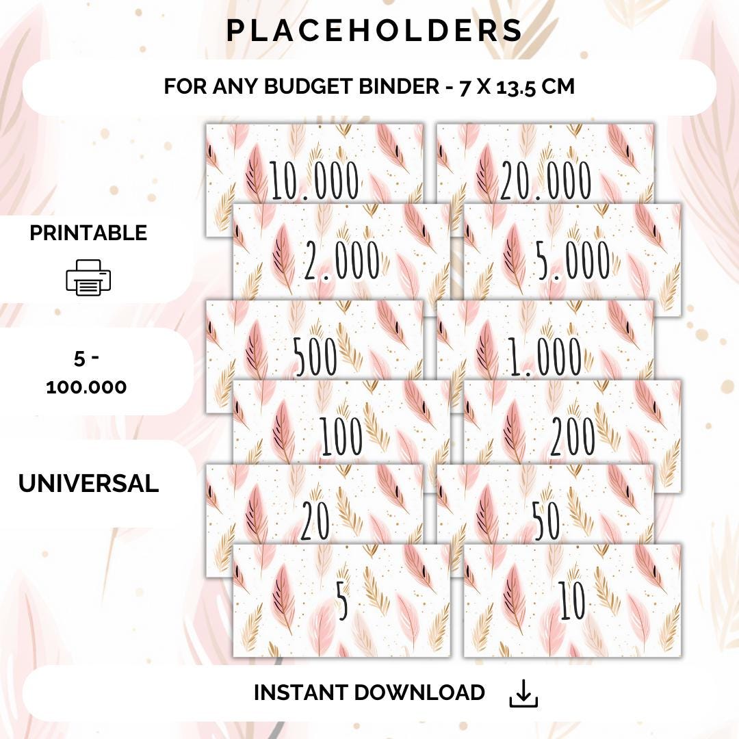 Printable Cash Placeholders for Savings, Budget Binder Cash Envelope System - Universal, Digital Download for Money Management and Savings