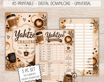 Yahtzee Savings Challenge Printable, Coffee Lover Savings Game, Dice Game Money Challenge, Budget Binder Insert, Cash Stuffing Printable