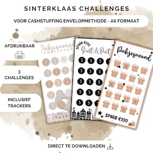 Sinterklaas challenges and trackers for cash stuffing, a6 budget binder, digital download, cash stuffing, budgeting, saving method, nl