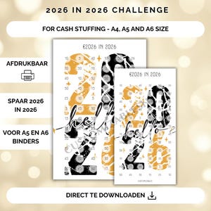 Utskrivbar sparutmaning 2026 – A6 och A5 budgetspårare, Cash Stuffing-system, digital nedladdning för budgetpärm, Cash Stuffing holländska