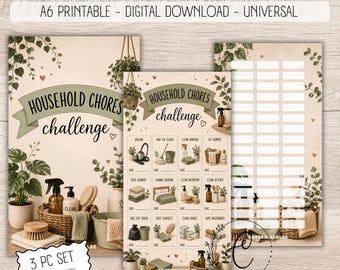 Household Chores Challenge Printable | Cleaning Challenge | Chore Tracker | Savings Challenge | Home Cleaning Printable