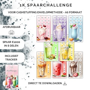 1 K Milkshake Savings Challenge, Ahorre 1000 en 8 partes, Planificador de presupuesto del desafío de ahorro 1k, rastreador de 1000 euros, Presupuesto de ahorro mensual, NL