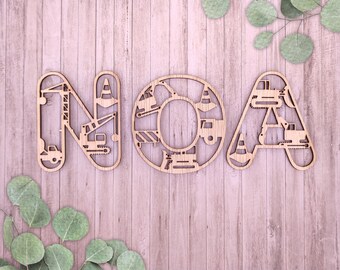 Wooden letters construction theme | Construction | Maternity gift | Baby room and children's room | Birthday | Letters | Baby shower gift