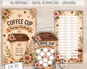 Coffee Cup Savings Challenge Printable, Shaped Savings Challenge, Savings Tracker, Budget Challenge, Cash Stuffing, Digital Download