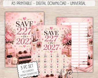 227 in 2027 Savings Challenge Printable, Cute Savings Challenge, A5 Cash Stuffing Challenge, No Currency Budget Binder Insert Digital PDF
