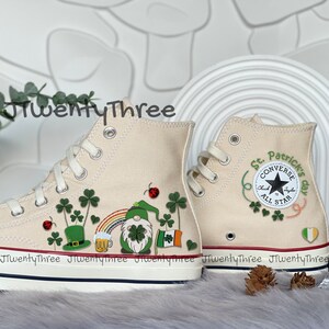 Lucky St. Patrick's Day Embroidered Converse, Clover Embroidery, St. Patrick's Day Gnome Shoes, Custom Patrick's Day Converse, Gift For Her