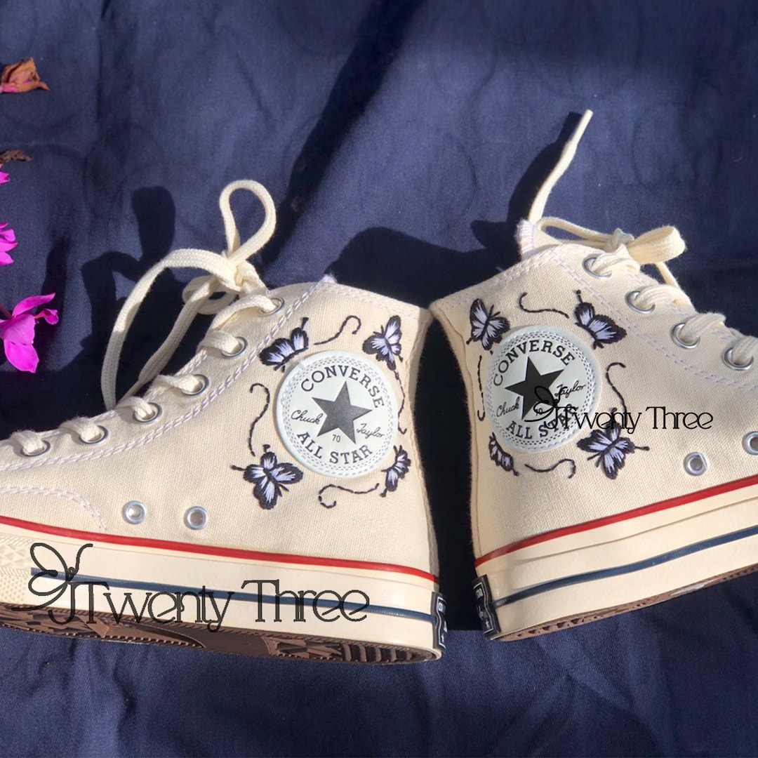 Butterfly Converse, Embroidered Blue Butterflies, Converse High Tops